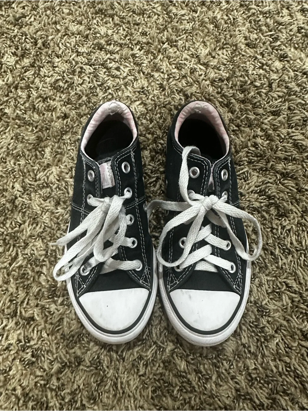Girl Black Canvas Sneakers with Pink Lining - Classic Lace-Up
